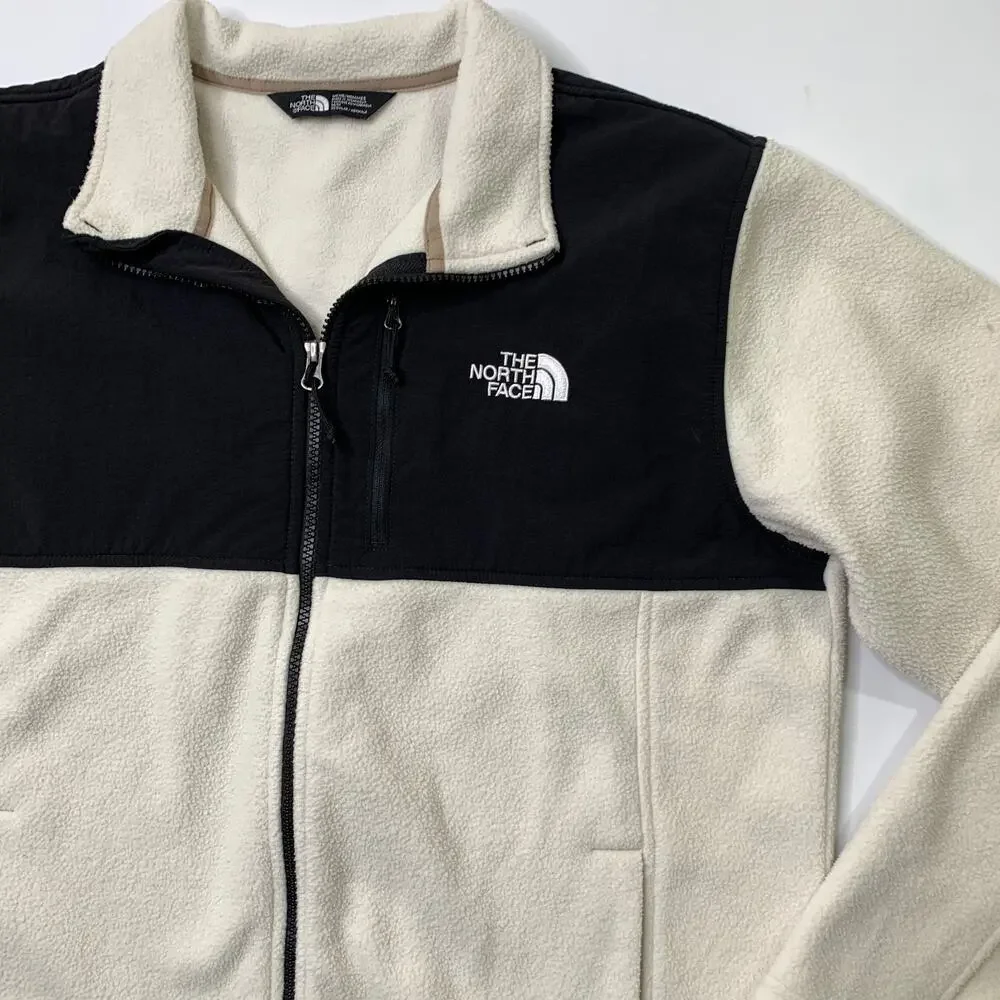 The North Face Jacket Mens M Medium Ivory Black Denali Fleece Zip Up Colorblock